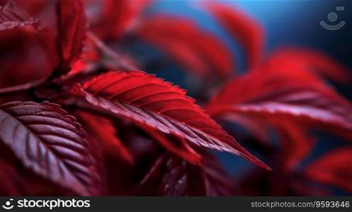 Beautiful red leaves on a dark background close-up macro photography.. Beautiful red leaves on a dark background close-up macro photography