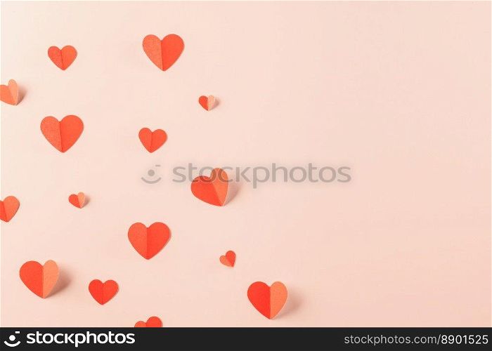 Beautiful red paper hearts shape cutting pastel pink background, Happy mother day, Symbol of love paper art elements with place for text, Happy Valentine Day concept