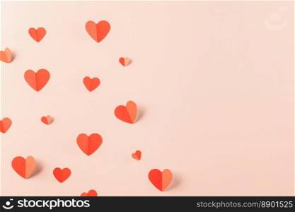 Beautiful red paper hearts shape cutting pastel pink background, Happy mother day, Symbol of love paper art elements with place for text, Happy Valentine Day concept