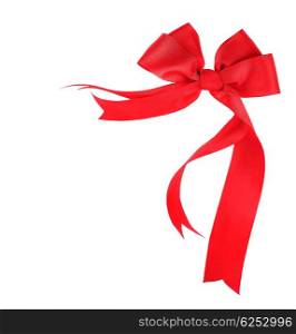 Beautiful red ribbon &amp; bow, holiday border isolated on white background