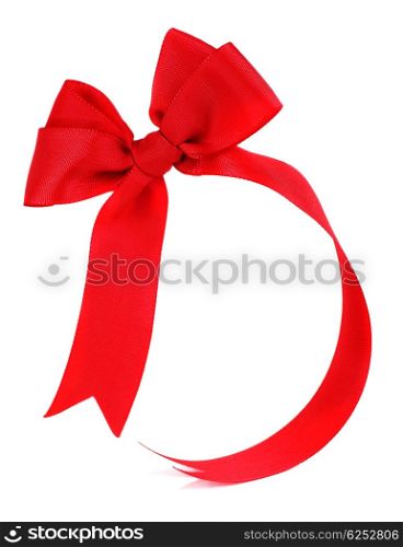 beautiful red ribbon &amp; bow, holiday border isolated on white background with copy space