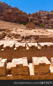 Beautiful red rock formations in Petra Jordan