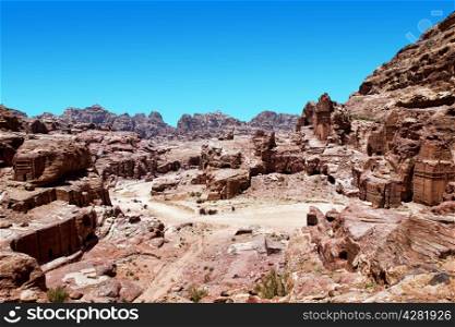 Beautiful red rock formations in Petra Jordan.