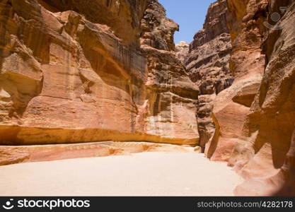 Beautiful red rock formations in Petra Jordan