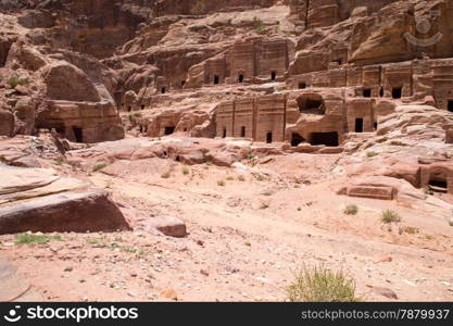 Beautiful red rock formations in Petra Jordan