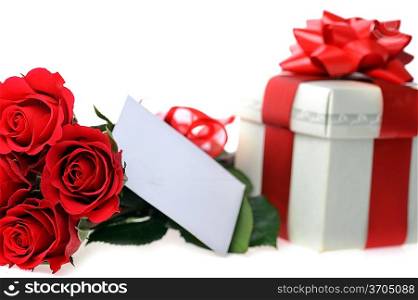 beautiful red roses ,present with ribbon and name card