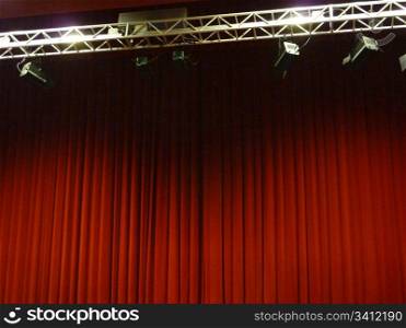 Beautiful red stage curtain, background texture with copyspace