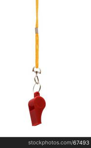 Beautiful red whistle on a yellow cord