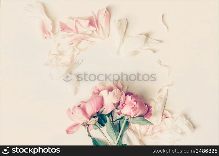 Beautiful retro pink and white peony flowers with copy space for your text. Beautiful retro pink and white peony flowers with copy space for your text.