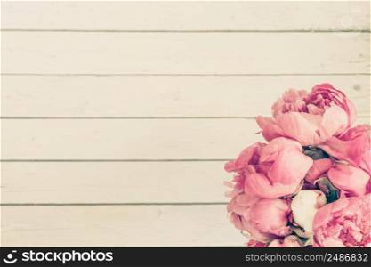 Beautiful retro pink and white peony flowers with copy space for your text.. Beautiful retro pink and white peony flowers with copy space for your text