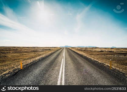 Beautiful road in the incredible landscapes of Iceland