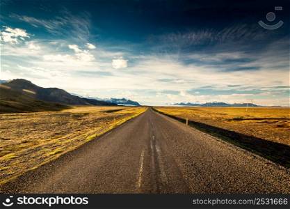 Beautiful road in the incredible landscapes of Iceland