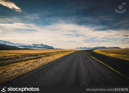 Beautiful road in the incredible landscapes of Iceland