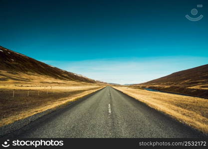 Beautiful road in the incredible landscapes of Iceland