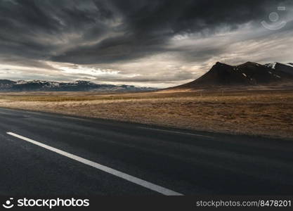 Beautiful road in the incredible landscapes of Iceland