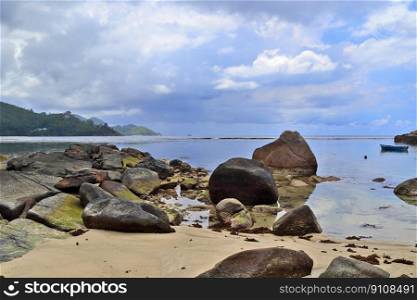 Beautiful rocks at the beaches of the tropical paradise island Seychelles.