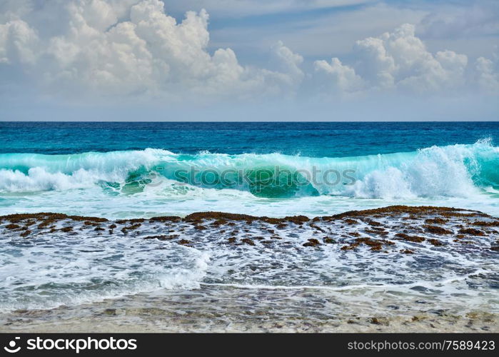 Beautiful rocky beach Anse Bazarca at Seychelles, Mahe