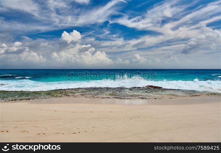 Beautiful rocky beach Anse Bazarca at Seychelles, Mahe