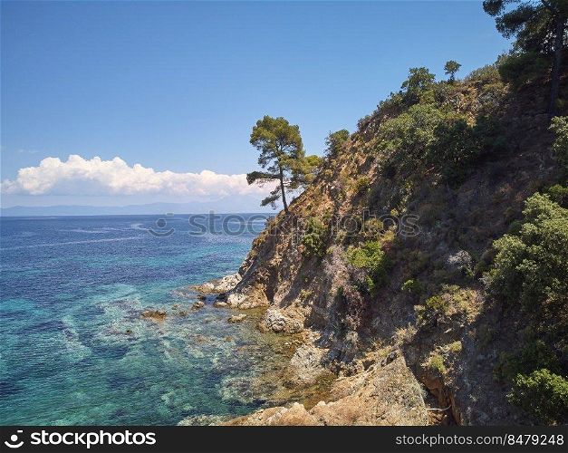 Beautiful rocky calm shore in grecce