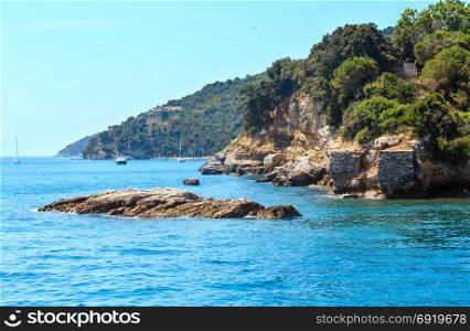 Beautiful rocky sea coast just near Palmaria island in Portovenere, in the Gulf of Poets (La Spezia, Liguria, Italy).