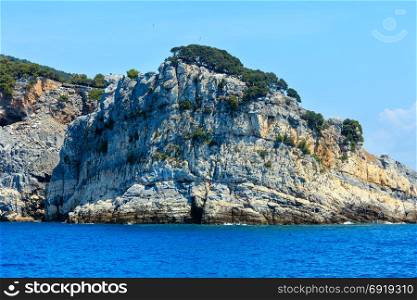 Beautiful rocky sea coast of Palmaria island near Portovenere (Gulf of Poets, Cinque Terre National Park, La Spezia, Liguria, Italy)