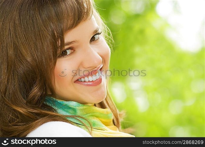 Beautiful romantic brunette close-up portrait