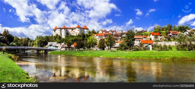 Beautiful romantic medieval castles of Europe - Zuzemberk in Slovenia in Krka river