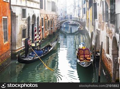 Beautiful romantic Venice town, narrow canals and gondolas.Gondola trip. Italy travel and landmarks