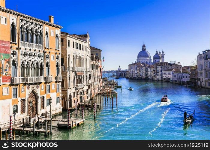 Beautiful romantic Venice town. View of Grand canal from Academy? bridge. Italy november 2020