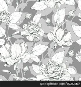 Beautiful roses. Hand drawn with simple pencil. Floral background. Seamless pattern.
