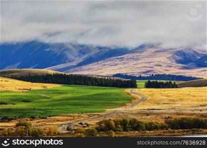 Beautiful rural landscape of the New Zealand at sunrise