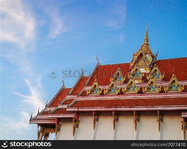 Beautiful Sanctuary of Temple on Blue sky, Copyspace, RoiEt Thailand