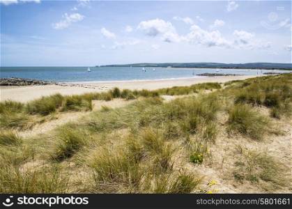 Beautiful sand dunes and beach landscape on sunny Summer day