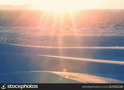 Beautiful sand dunes in desert at sunrise. Death Valley, Nevada, USA.