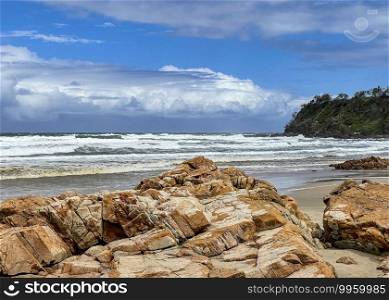 Beautiful sandy beach at low tide in Coolum, Sunshine Coast, Queensland, Australia