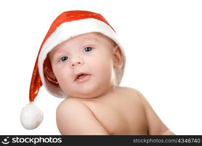 Beautiful santa baby boy on isolated a white background