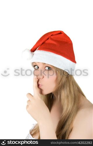 Beautiful santa girl isolated on white background