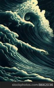 Beautiful scary waves 3d illustrated