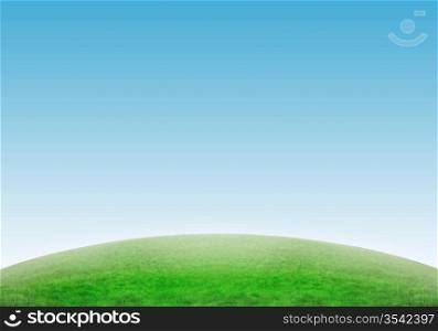 Beautiful sceneric background with green hill and blue gradient sky.
