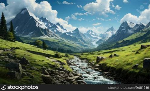 Beautiful scenery of mountain nature. Generative AI