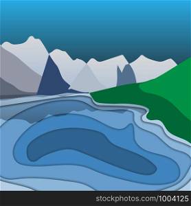 Beautiful scenery of snow mountain and lake, stock vector