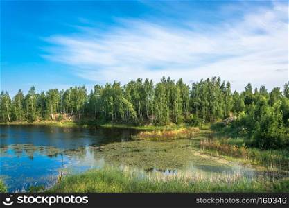 Beautiful scenery with a small lake on a sunny summer day, Russia.