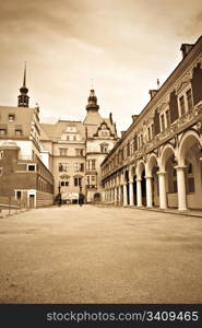 Beautiful scenic street in Dresden, Germany. Vintage style