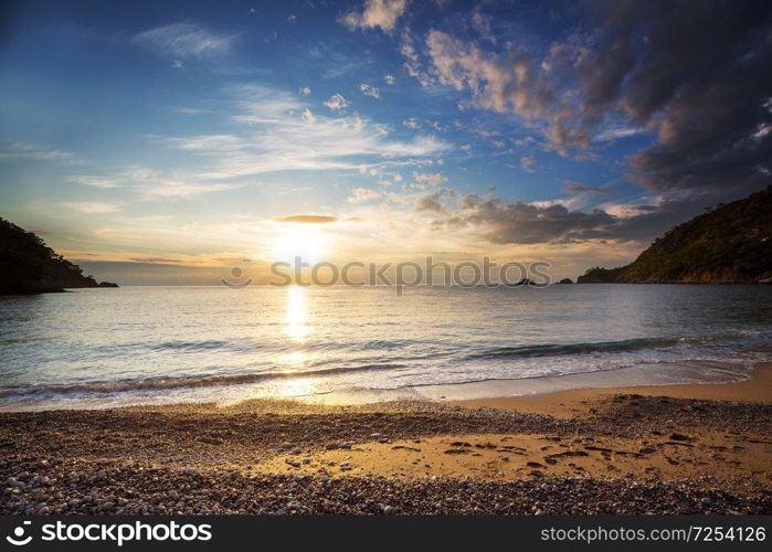 Beautiful sea coast ay sunset  in Turkey