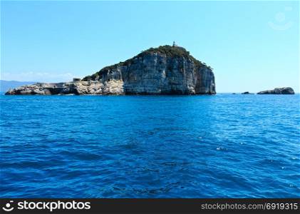 Beautiful sea coast of Palmaria, Tino and Tinetto islands near Portovenere (Gulf of Poets, Cinque Terre National Park, La Spezia, Liguria, Italy). Lighthouse on Tino island.