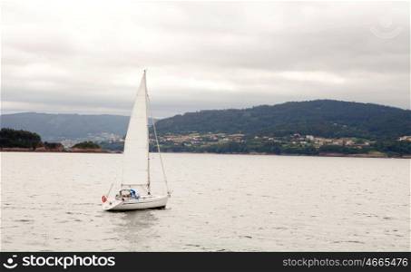 Beautiful sea landscape with a boat on the sea of ??Galicia in Spain