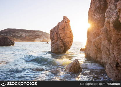 Beautiful sea shore in Cyprus at sunrise