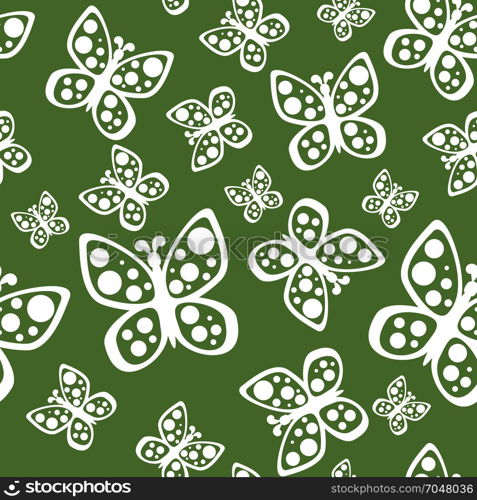 Beautiful seamless butterflies pattern in green and white colors.. Beautiful summer seamless background of butterflies green and white colors.