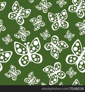 Beautiful seamless butterflies pattern in green and white colors.. Beautiful summer seamless background of butterflies green and white colors.