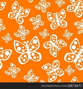 Beautiful seamless butterflies pattern in orange and white colors.. Beautiful summer seamless background of butterflies orange and white colors.
